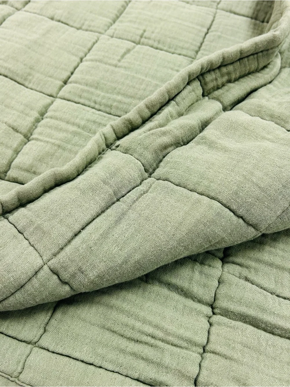 NWT QUINCE Organic Cotton Gauze Box Quilt Full/Queen Olive 6593
